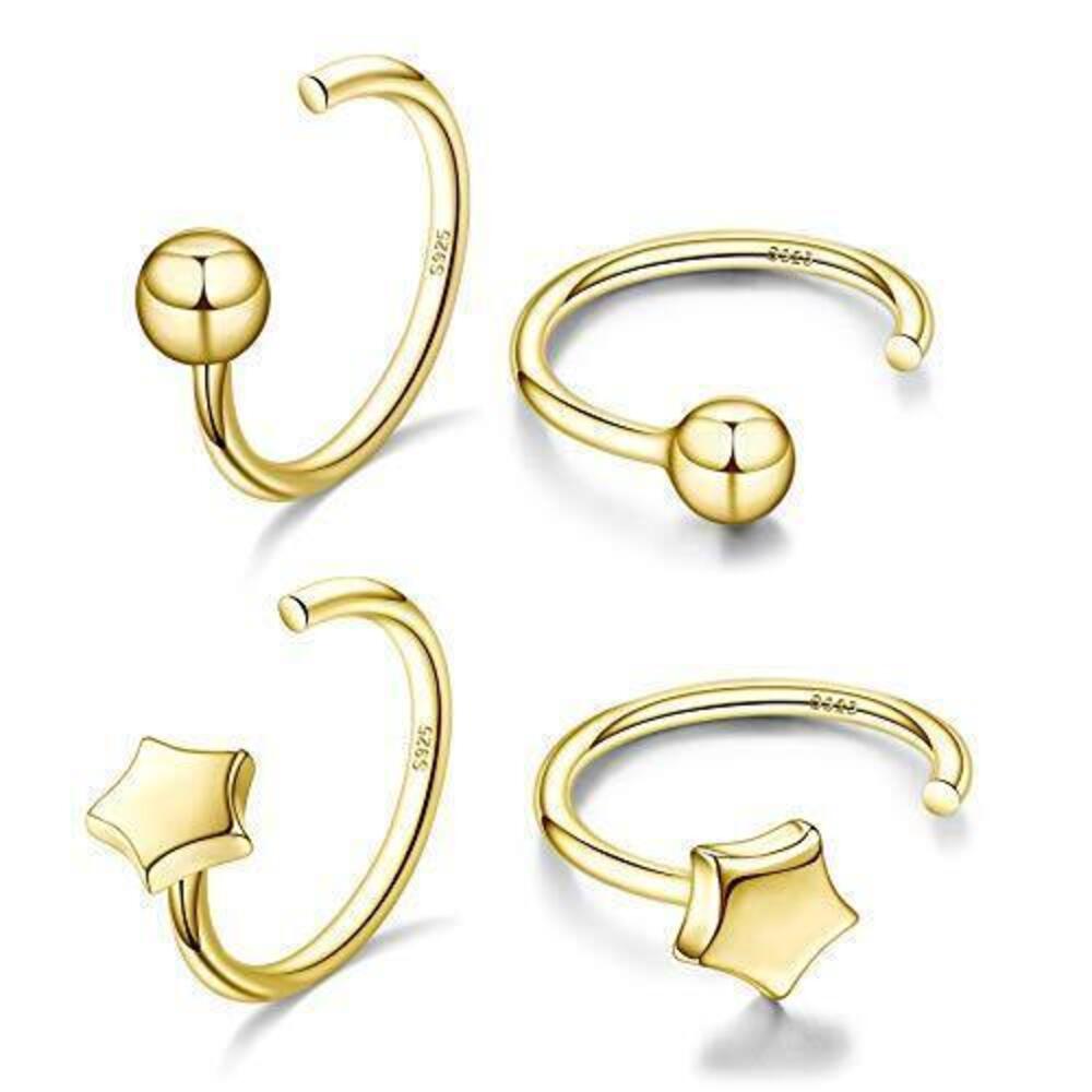 8884 Half Hoop Earrings 18K Gold Plated 925 Sterling Silver Ball Huggie